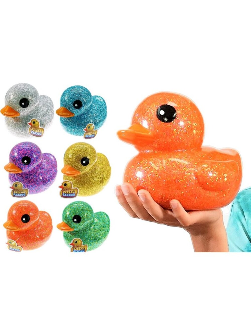 Giant Glitter Rubber Ducks - 7" Metallic Colors, Fidget Toy, Sensory Play